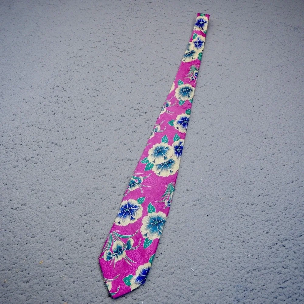 Vintage Polo Ralph Lauren Tie Pink Floral Printed Jacquard Silk Wide Classic USA
